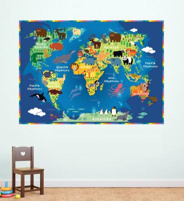 Hayvanlar Alemi Dünya Haritası Poster ve Duvar Giydirme