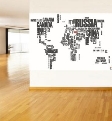 İngilizce Yazılı Dünya Haritası Poster ve Duvar Giydirme
