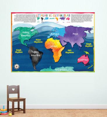 Renkli Kıtalar Haritası Poster ve Duvar Giydirme