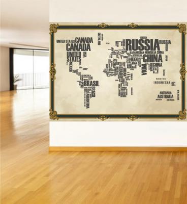 İngilizce Vintage Yazılı Dünya Haritası Poster ve Duvar Giydirme
