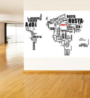 Türkçe Yazılı Dünya Haritası Poster ve Duvar Giydirme