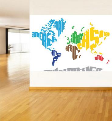 Yazılı Kıtalar Haritası Poster ve Duvar Giydirme