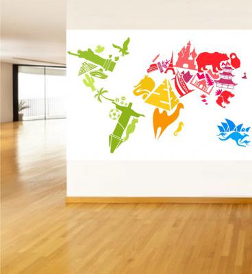 Yapılar ve Objeler Dünya Haritası Poster ve Duvar Giydirme